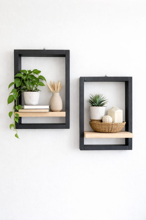 Set de 2 repisas Flotantes Marco Negro 30x24cm